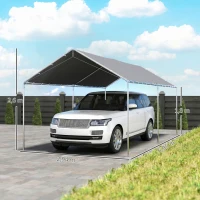 Outsunny Carpa Garaje para Coche 3x6 m Cochera Portátil Impermeable con Toldo de Tela PE y Marco de Acero Galvanizado Gris(m-3)