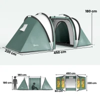 Outsunny Tente de camping familiale 4-5 personnes avec 2 chambres 3000 mm imperméable et ventilée, sac de transport, vert(m-3)