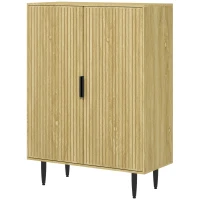 HOMCOM Meuble à Chaussures 15 Paires, Armoire à Chaussures 5 Niveaux avec Étagères Réglables, 2 Portes et Pieds en Métal, Chêne(m-13)
