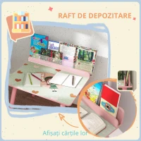 AIYAPLAY Set masă și scaun pentru copii, masă pentru copii cu scaun și suport pentru cărți, modele ursuleț, pentru copii 3-8 ani, roz(m-7)