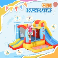 Outsunny Castel Gonflabil cu 2 Tobogane Trambulina și Piscina pentru Copii +3 Ani cu Inflator și Geantă de Transport pentru Interior Exterior 330x265x185 cm Multicolor(m-8)