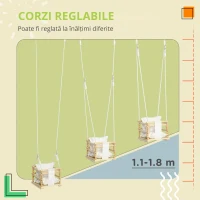 AIYAPLAY Leagan pentru copii 9-36 luni din lemn si bumbac, pentru spatii interioare si exterioare cu franghie reglabila si perna detasabila, 30x30x110-180 cm, culoarea lemnului si alb(m-8)
