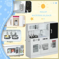 AIYAPLAY Bucătărie pentru copii, bucătărie de jucărie cu telefon, tablă, cuptor cu microunde, cuptor, chiuvetă, accesorii, mașină de cuburi de gheață, 3-8 ani, alb(m-5)