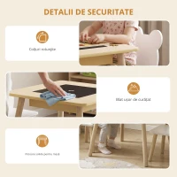 AIYAPLAY Masă pentru copii cu 2 scaune, set de mobilier pentru copii cu depozitare și spătar în formă de ursuleț pentru copii 3-6 ani, lemn natural(m-5)