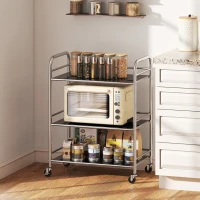 HOMCOM 3 Tier Stainless Steel Kitchen Storage Trolley with Adjustable Shelf - Silver(m-10)