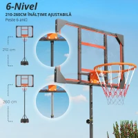 AIYAPLAY Coș de baschet pentru copii, 6+ ani, pentru exterior, ajustabil între 210-260 cm,  Roșu(m-7)