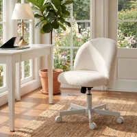 HOMCOM Cadeira de Secretária Giratória em Sherpa com Altura Ajustável Função de Balanço Capacidade 120 kg Creme(m-4)