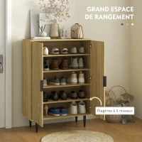 HOMCOM Meuble à Chaussures 15 Paires, Armoire à Chaussures 5 Niveaux avec Étagères Réglables, 2 Portes et Pieds en Métal, Chêne(m-4)