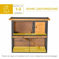 PawHut Konijnenhok verhoogde huisdierenhuisje kooi met afsluitbare deur hout-metaal lichtgeel 89,5 x 45 x 81 cm(m-4)