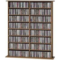 HOMCOM CD- und DVD-Aufbewahrung mit 16 Fächern und 12 verstellbaren Einlegeböden, maximale Kapazität 720 CD/396 DVD und Blu-ray, Nussbaum(m-7)