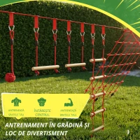 AIYAPLAY Ninja Line Set Slackline pentru copii 10 m cu inele, leagăn, scară de cățărat și plasă de cățărat pentru 3-6 ani 1000x300x180 cm Roșu(m-4)