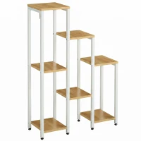 Outsunny Soporte para Plantas con 7 Estantes Escalonados para Interior y Exterior65x23x94,5 cm Natural y Blanco(m-11)