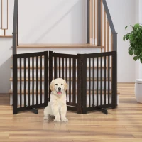 PawHut Absperrgitter Hund Freistehendes Verstellbares Schutzgitter mit Füßen 155 x 76 cm Holz Hundegitter Klappbar Treppenschutzgitter für Treppen, Türen, Küche, Flur, 3 Paneelen, Dunkelbraun(m-10)