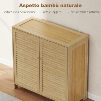 HOMCOM Scarpiera in Bambù con Ante a Persiana, Mobile Porta Scarpe con Ripiani Regolabili, Capacità per 14 Paia, 80 x 35 x 80 cm, Finitura Naturale(m-5)