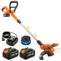 Outsunny Trimmer cu Acumulator 2-în-1, Tăietor de Iarbă 18V cu 2 Baterii de 4Ah, Încărcător, Tija Telescopică, Cap Înclinat, Mâner Reglabil, Tăiere 25cm, 8000 RPM, Ușor pentru Gazon și Grădină(m-11)