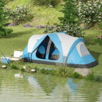 Outsunny Camping Tent for 6 Man with 2000mm Water Resistant Rainfly and Carry Bag for Fishing Hiking Festival, Sky Blue(m-10)