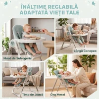 AIYAPLAY Scaun de Masă Pliabil pentru Copii 6-36 Luni cu Înălțime Reglabilă, Tăviță Dublă Lavabilă, Roți, Verde(m-6)