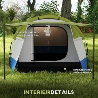 Outsunny campingtent, voor 3 personen, lamphaak, drie ingangen, waterdicht, groen(m-6)