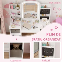 AIYAPLAY Toaletă pentru copii cu taburet și oglindă LED, masă de machiaj pentru 3–8 ani, 104 x 40 x 112 cm, alb(m-5)