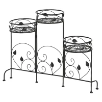 Outsunny Soporte de Metal para Plantas Macetas Plegable Estantería para Flores con 3 Estantes Decoración Interiores Exteriores para Jardín Terraza Balcón 74x23x62 cm Negro(m-11)