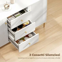 HOMCOM Credenza Moderna, Mobile Bar da Caffè con 3 Cassetti Silenziosi, 2 Ripiani Regolabili, 5 Gambe in Acciaio, Bianco(m-4)