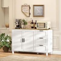 HOMCOM Modernes Sideboard mit Soft-Close-Türen, Kaffeebar-Schrank mit 3 Schubladen und verstellbarem Einlegeboden, Weiß(m-10)