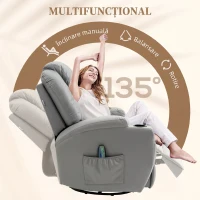 HOMCOM Fotoliu de Masaj și Reclinabil cu Suport pentru Picioare și Telecomandă, din Piele PU, 89x99x106 cm, Gri(m-5)