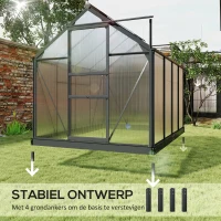 Outsunny Kas, Broeikas, met Dakraam & Schuifdeur, transparant, Polycarbonaat+Aluminium, 190 x 252 x 201 cm(m-6)