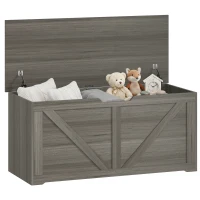 HOMCOM 127L Home Storage Box, with Safety Hinges - Dark Grey Wood-Effect(m-13)