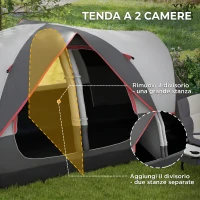 Outsunny Tenda da Campeggio 3 Posti con 2 Stanze Separate, Poliestere e Fibra di Vetro, 450x215x180 cm, Grigio(m-5)
