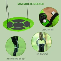 Outsunny Balanță cuib de pasăre rotundă, coș de balanță Ø 110 cm, 4 inele incluse, metal epoxidic, Oxford de înaltă densitate, verde(m-6)