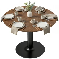 HOMCOM Ronde eettafel voor 6 personen, 110 cm moderne keukentafel met voet voor woonkamer, bruin houtnerf(m-10)