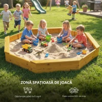 AIYAPLAY Ladă cu nisip din lemn cu copertină, ladă cu nisip pentru copii pentru exterior cu 4 bănci, căptușeală de fund, galben(m-6)