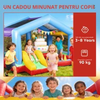 AIYAPLAY Castel Gonflabil pentru Copii cu Pompă Tobogan Trambulină Piscină cu Bile Joc de Cercuri Copertină(m-4)