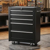 HOMCOM Chariot à outils sur roulettes, Servante d'atelier en acier 5 tiroirs verrouillable 2 clés, 61,5 x 33 x 82,5 cm, noir(m-2)