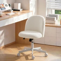 HOMCOM Cadeira de Secretária Giratória em Sherpa com Altura Ajustável Função de Balanço Capacidade 120 kg Creme(m-6)
