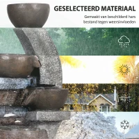 Outsunny Tuinfontein, baksteenlook, 5-traps, zonne-energie, LEDs, 107cm, kunsthars, Grijs/Bruin(m-6)