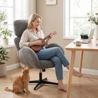 HOMCOM Silla de escritorio con tapizado de terciopelo, respaldo alto, regulable en altura, silla giratoria con función basculante, Gris(m-6)