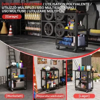 HOMCOM Cărucior pentru Scule cu 3 Rafturi cu Margini Înalte, 70,5x35x82,5 cm, Negru(m-6)