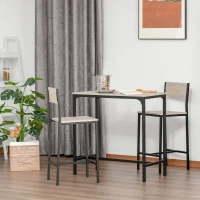 HOMCOM Conjunto de Mesa de Bar com 2 Bancos Conjunto de 3 Peças com 2 Bancos com Encosto e Apoio para Pés Design Industrial Madeira e Preto(m-7)