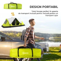 Outsunny Cort de Camping pentru 6 Persoane cu 2 Spații Separate, din Poliester și Fibra de Sticlă, 450x215x180 cm, Verde(m-7)