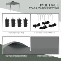 Outsunny 3 x 3 (M) Pop Up Gazebo - UPF 50+ Foldable Canopy Tent with Carry Bag on Wheels and 4 Leg Weight Bags, Height Adjustable, for Outdoor Garden Patio Party, Dark Grey(m-19)