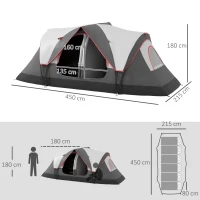 Outsunny Campingzelt, 2 Räume, Trennwand, für 3 Personen, Regenschutz, Grau(m-3)