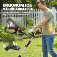 Outsunny Motosapă Fără Fir 18V, Lățime de Lucru 20cm, Adâncime 18cm, 4 Lame, Mâner Reglabil, pentru Grădină și Terenuri, Bateria și Încărcătorul Nu Sunt Incluse(m-7)