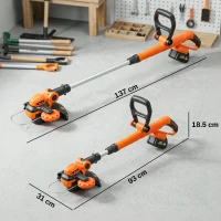 Outsunny Trimmer cu Acumulator 2-în-1, Tăietor de Iarbă 18V cu 2 Baterii de 4Ah, Încărcător, Tija Telescopică, Cap Înclinat, Mâner Reglabil, Tăiere 25cm, 8000 RPM, Ușor pentru Gazon și Grădină(m-3)