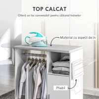 HOMCOM Dulap Masa Calcat – 3 Rafturi, Blat Burete & Ghidaj Rufe(m-4)