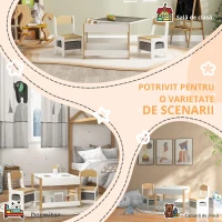 HOMCOM Set 3 piese masă și 2 scaune pentru copii cu blat reversibil, tablă neagră, coș de depozitare, rafturi(m-4)