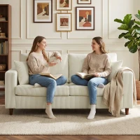 HOMCOM Canapea 2 locuri din catifea cu caneluri, Canapea de living modernă 170 cm, Șezut lat, Pernă cu arcuri, Crem(m-5)
