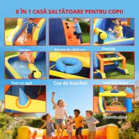 AIYAPLAY Castel Gonflabil Acvatic 8 în 1 cu Suflantă 550W Tobogan Trambulină Cățărare Piscină Poartă Coș Aruncare(m-9)