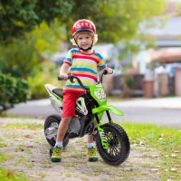 AIYAPLAY Moto Eléctrica para Niños de +3 Años con Batería 12V Música y Ruedas Auxiliares Carga 30 kg Verde(m-10)